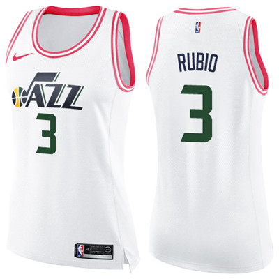 Nike Jazz #3 Ricky Rubio White Pink Women's NBA Swingman Fashion Jersey