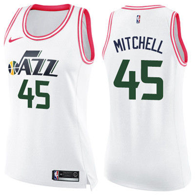 Nike Jazz #45 Donovan Mitchell White Pink Women's NBA Swingman Fashion Jersey