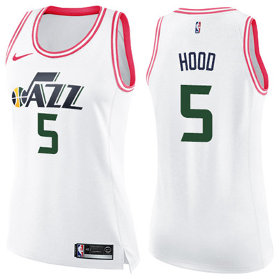 Nike Jazz #5 Rodney Hood White Pink Women's NBA Swingman Fashion Jersey