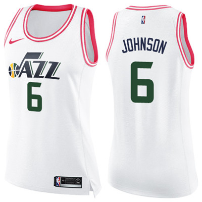 Nike Jazz #6 Joe Johnson White Pink Women's NBA Swingman Fashion Jersey