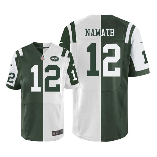 Nike Jets #12 Joe Namath Green White Men's Stitched NFL Elite Split Jersey Nike Jets #12 Joe Namath Green White Men's Stitched NFL Elite Split Jersey