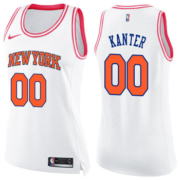 Nike Knicks #0 Enes Kanter White Pink Women's NBA Swingman Fashion Jersey