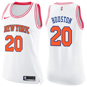 Nike Knicks #20 Allan Houston White  Pink Women's NBA Swingman Fashion Jersey