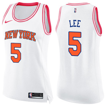 Nike Knicks #5 Courtney Lee White Pink Women's NBA Swingman Fashion Jersey