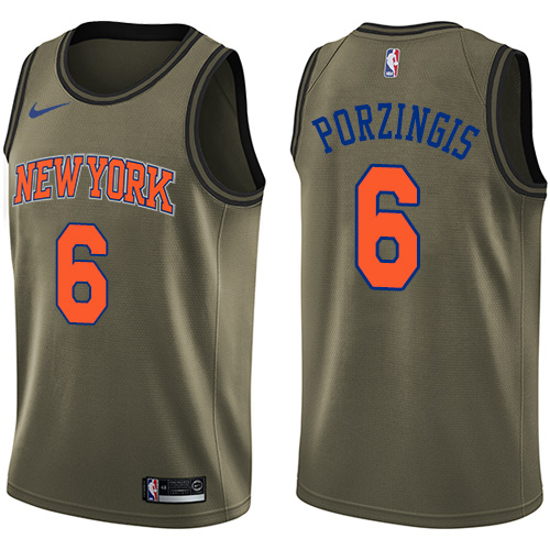 Nike Knicks #6 Kristaps Porzingis Green Salute to Service NBA Swingman Jersey Nike Knicks #6 Kristaps Porzingis Green Salute to Service NBA Swingman Jersey