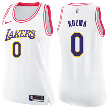 Nike Lakers #0 Kyle Kuzma White Pink Women's NBA Swingman Fashion Jersey