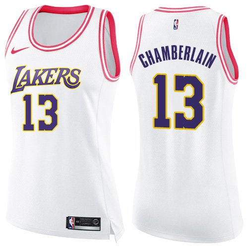 Nike Lakers #13 Wilt Chamberlain White Pink Women's NBA Swingman Fashion Jersey Nike Lakers #13 Wilt Chamberlain White Pink Women's NBA Swingman Fashion Jersey
