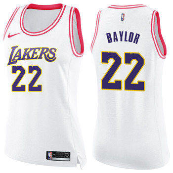 Nike Lakers #22 Elgin Baylor White Pink Women's NBA Swingman Fashion Jersey Nike Lakers #22 Elgin Baylor White Pink Women's NBA Swingman Fashion Jersey