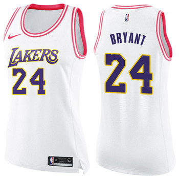 Nike Lakers #24 Kobe Bryant White Pink Women's NBA Swingman Fashion Jersey