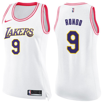 Nike Lakers #9 Rajon Rondo White Pink Women's NBA Swingman Fashion Jersey Nike Lakers #9 Rajon Rondo White Pink Women's NBA Swingman Fashion Jersey