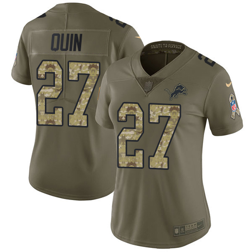 Nike Lions #27 Glover Quin Olive Camo Women's Stitched NFL Limited 2017 Salute to Service Jersey