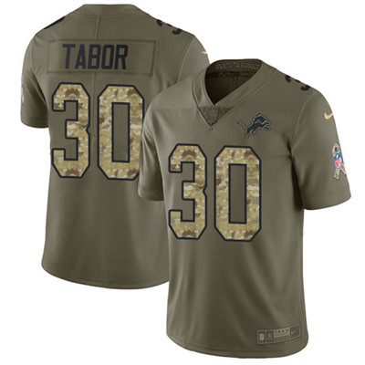 Nike Lions #30 Teez Tabor Olive Camo Youth Stitched NFL Limited 2017 Salute to Service Jersey