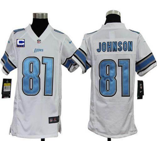 Nike Lions #81 Calvin Johnson White With C Patch Youth Stitched NFL Elite Jersey Nike Lions #81 Calvin Johnson White With C Patch Youth Stitched NFL Elite Jersey