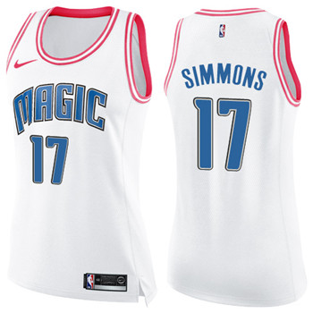 Nike Magic #17 Jonathon Simmons White Pink Women's NBA Swingman Fashion Jersey