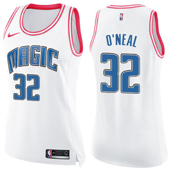 Nike Magic #32 Shaquille O'Neal White Pink Women's NBA Swingman Fashion Jersey