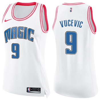 Nike Magic #9 Nikola Vucevic White Pink Women's NBA Swingman Fashion Jersey