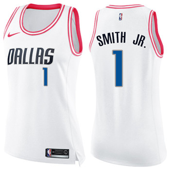 Nike Mavericks #1 Dennis Smith Jr. White Pink Women's NBA Swingman Fashion Jersey
