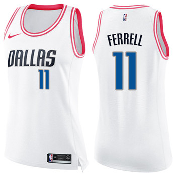 Nike Mavericks #11 Yogi Ferrell White Pink Women's NBA Swingman Fashion Jersey