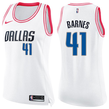 Nike Mavericks #41 Harrison Barnes White Pink Women's NBA Swingman Fashion Jersey
