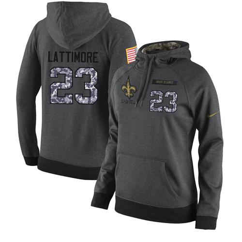 Nike New Orleans Saints #23 Marshon Lattimore Women's Stitched Black Anthracite Salute to Service Player Performance Hoodie