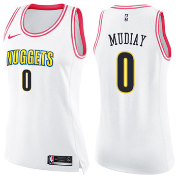 Nike Nuggets #0 Emmanuel Mudiay White Pink Women's NBA Swingman Fashion Jersey