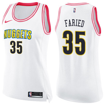 Nike Nuggets #35 Kenneth Faried White Pink Women's NBA Swingman Fashion Jersey