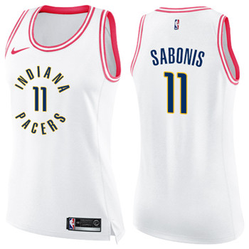 Nike Pacers #11 Domantas Sabonis White Pink Women's NBA Swingman Fashion Jersey