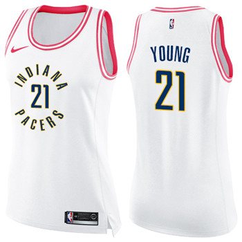 Nike Pacers #21 Thaddeus Young White Pink Women's NBA Swingman Fashion Jersey$44.00$22.50
