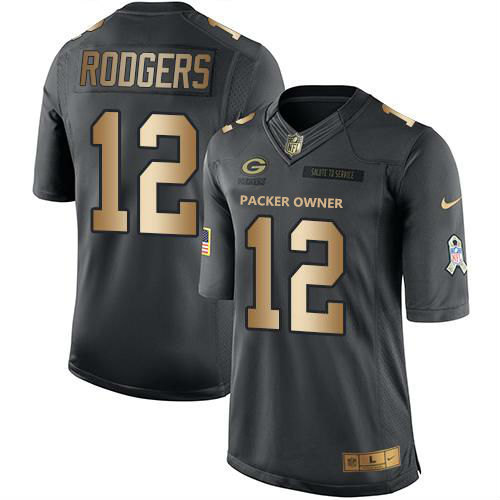 Nike Packers Black Men's Stitched NFL Limited Gold Salute To Service Jersey