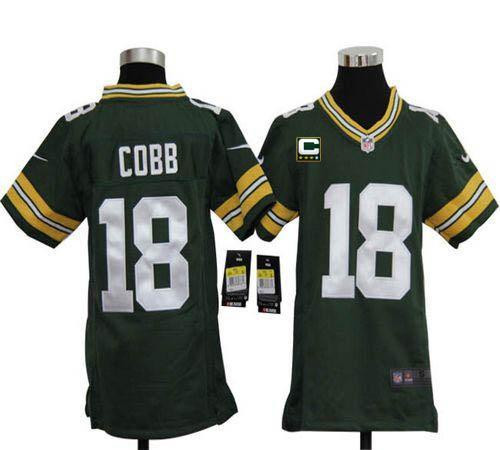 Nike Packers #18 Randall Cobb Green Team Color With C Patch Youth Stitched NFL Elite Jersey