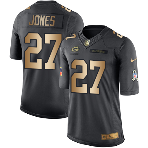 Nike Packers #27 Josh Jones Black Men's Stitched NFL Limited Gold Salute To Service Jersey