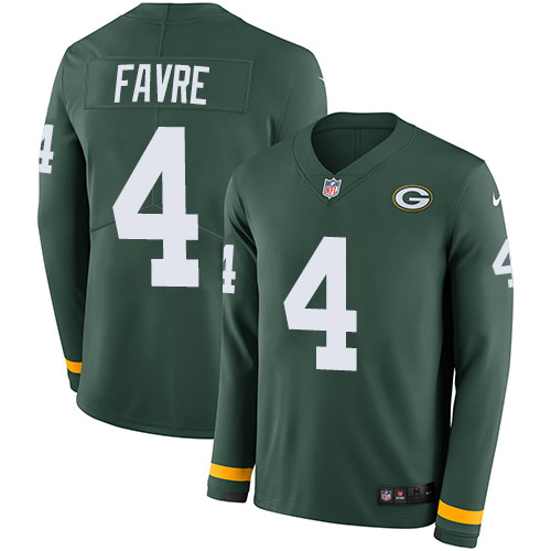 Nike Packers #4 Brett Favre Green Team Color Men's Stitched NFL Limited Therma Long Sleeve Jersey Nike Packers #4 Brett Favre Green Team Color Men's Stitched NFL Limited Therma Long Sleeve Jersey