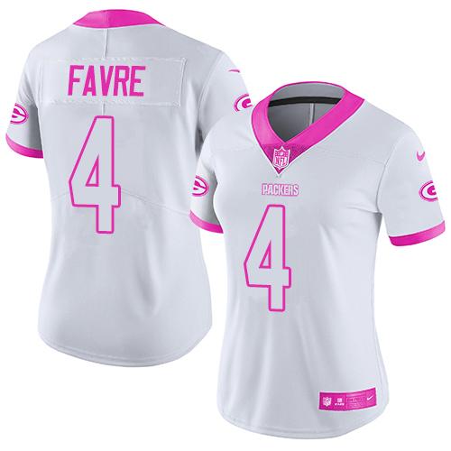 Nike Packers #4 Brett Favre White Pink Women's Stitched NFL Limited Rush Fashion Jersey Nike Packers #4 Brett Favre White Pink Women's Stitched NFL Limited Rush Fashion Jersey