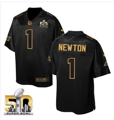 Nike Panthers #1 Cam Newton Black Super Bowl 50 Men's Stitched NFL Elite Pro Line Gold Collection Jersey
