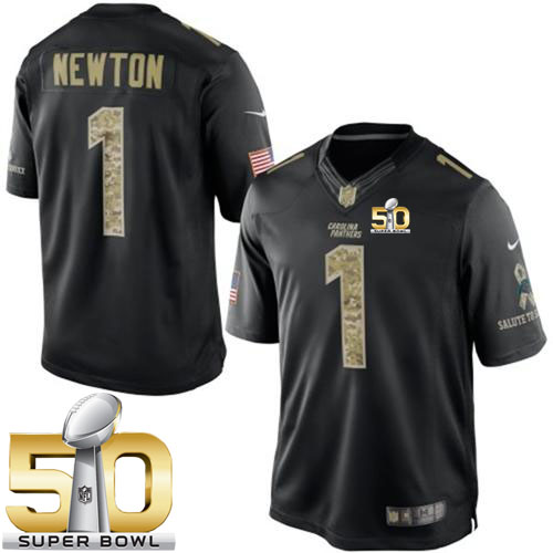 Nike Panthers #1 Cam Newton Black Super Bowl 50 Men's Stitched NFL Limited Salute to Service Jersey
