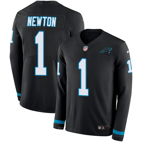 Nike Panthers #1 Cam Newton Black Team Color Men's Stitched NFL Limited Therma Long Sleeve Jersey Nike Panthers #1 Cam Newton Black Team Color Men's Stitched NFL Limited Therma Long Sleeve Jersey