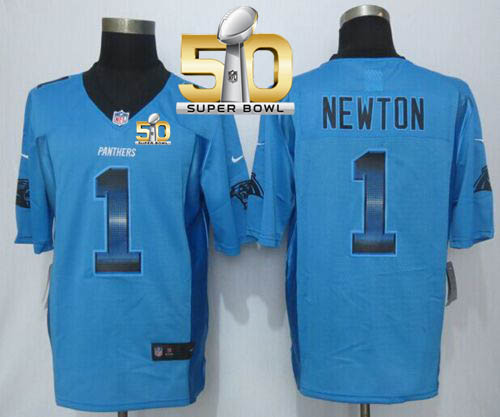 Nike Panthers #1 Cam Newton Blue Alternate Super Bowl 50 Men's Stitched NFL Limited Strobe Jersey