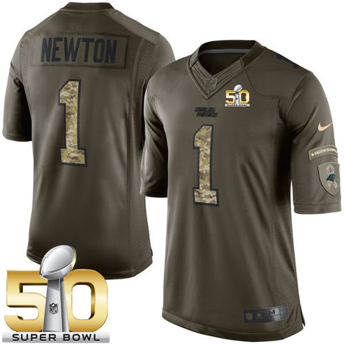 Nike Panthers #1 Cam Newton Green Super Bowl 50 Men's Stitched NFL Limited Salute to Service Jersey