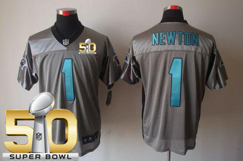 Nike Panthers #1 Cam Newton Grey Shadow Super Bowl 50 Men's Stitched NFL Elite Jersey
