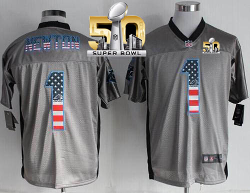 Nike Panthers #1 Cam Newton Grey Super Bowl 50 Men's Stitched NFL Elite USA Flag Fashion Jersey Nike Panthers #1 Cam Newton Grey Super Bowl 50 Men's Stitched NFL Elite USA Flag Fashion Jersey