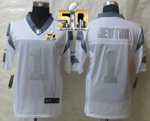 Nike Panthers #1 Cam Newton White Super Bowl 50 Men's Stitched NFL Limited Platinum Jersey Nike Panthers #1 Cam Newton White Super Bowl 50 Men's Stitched NFL Limited Platinum Jersey