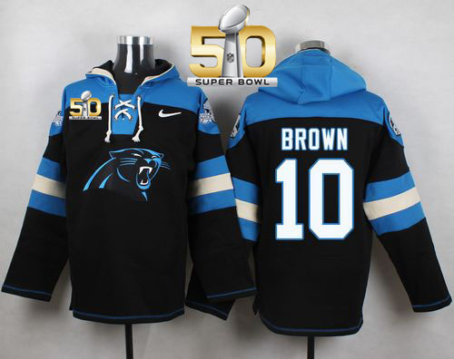 Nike Panthers #10 Corey Brown Black Super Bowl 50 Player Pullover NFL Hoodie
