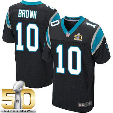 Nike Panthers #10 Corey Brown Black Team Color Super Bowl 50 Men's Stitched NFL Elite Jersey