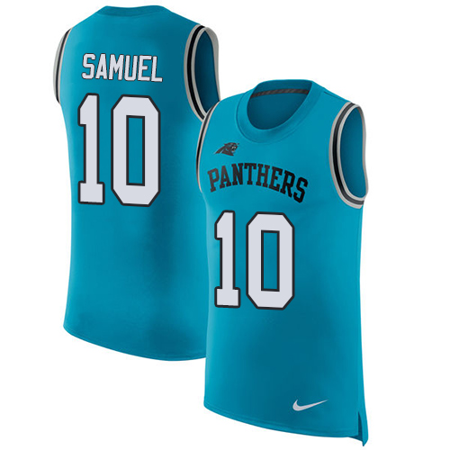 Nike Panthers #10 Curtis Samuel Blue Alternate Men's Stitched NFL Limited Rush Tank Top Jersey Nike Panthers #10 Curtis Samuel Blue Alternate Men's Stitched NFL Limited Rush Tank Top Jersey