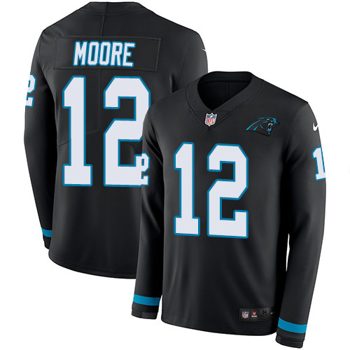 Nike Panthers #12 DJ Moore Black Team Color Men's Stitched NFL Limited Therma Long Sleeve Jersey Nike Panthers #12 DJ Moore Black Team Color Men's Stitched NFL Limited Therma Long Sleeve Jersey