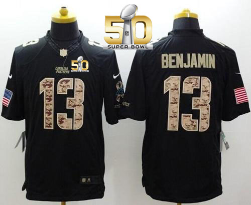 Nike Panthers #13 Kelvin Benjamin Black Super Bowl 50 Men's Stitched NFL Limited Salute to Service Jersey