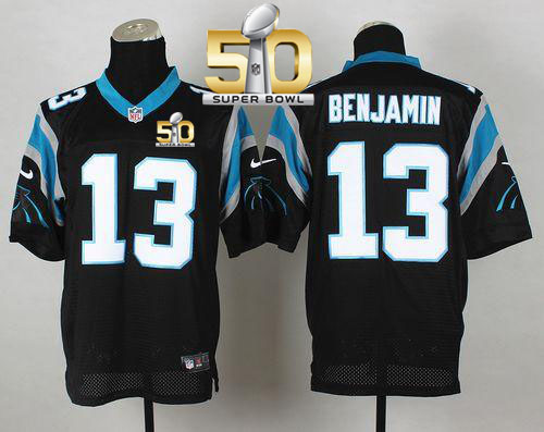 Nike Panthers #13 Kelvin Benjamin Black Team Color Super Bowl 50 Men's Stitched NFL Elite Jersey