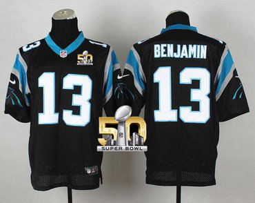 Nike Panthers #13 Kelvin Benjamin Black Team Color Super Bowl 50 Men's Stitched NFL Elite Jersey