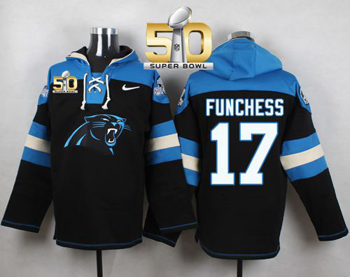 Nike Panthers #17 Devin Funchess Black Super Bowl 50 Player Pullover NFL Hoodie