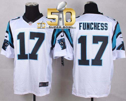Nike Panthers #17 Devin Funchess White Super Bowl 50 Men's Stitched NFL Elite Jersey